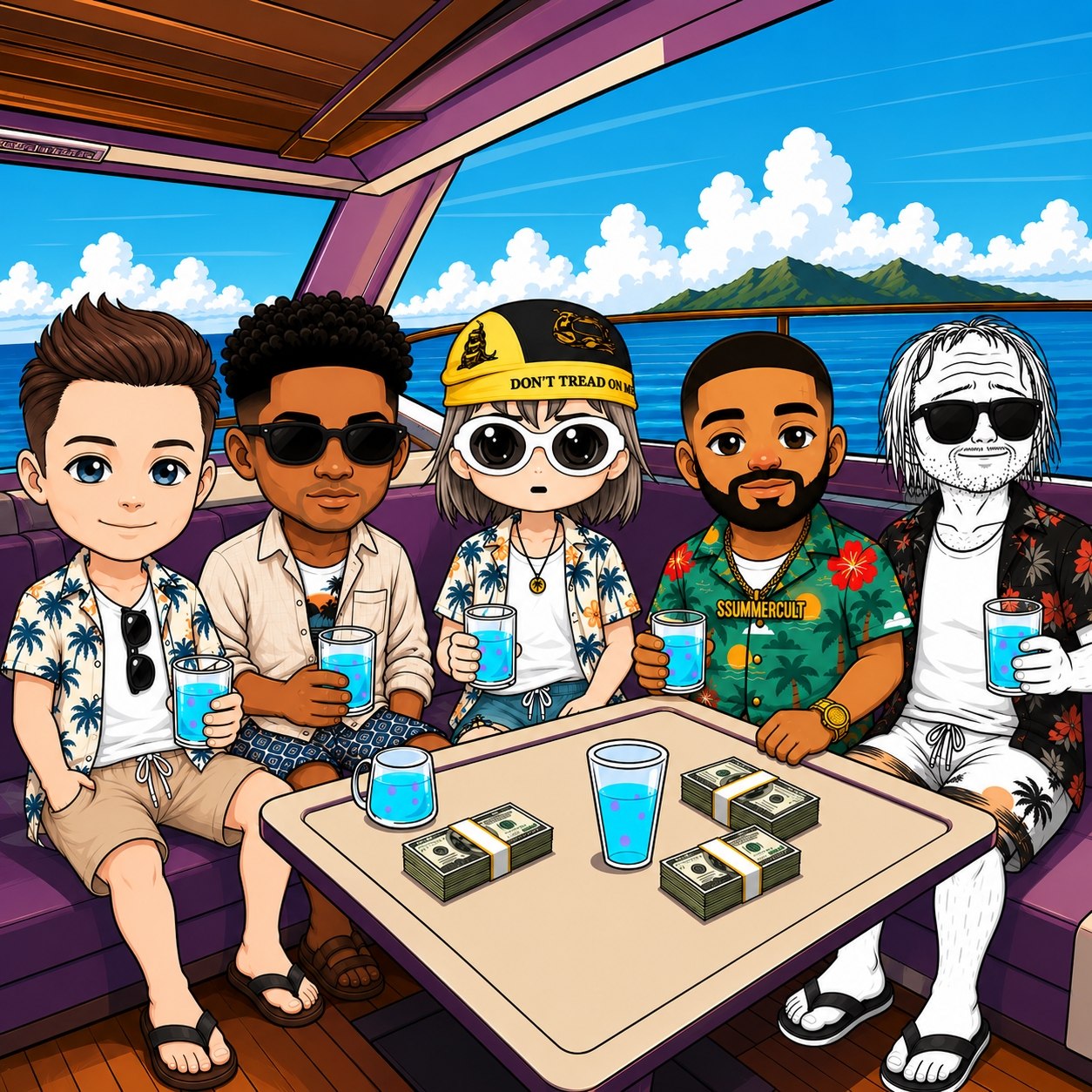 Summer Cult around a yacht table with cash
